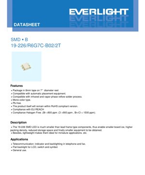 PDF Document Cover - SMD LED 19-226/R6G7C-B02/2T Datasheet - Package Dimensions - Forward Voltage 2.0V - Brilliant Red/Yellow Green - English Technical Document