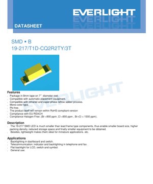 PDF Document Cover - SMD LED 19-217/T1D-CQ2R2TY/3T Datasheet - Size 3.2x1.6x1.1mm - Voltage 2.6-3.0V - Color Pure White - English Technical Document