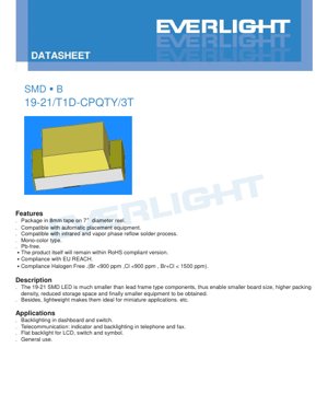 جلد سند PDF - دیتاشیت LED SMD مدل 19-21/T1D-CPQTY/3T - ابعاد 1.9x2.1 میلی‌متر - حداکثر ولتاژ 3.0 - توان 40 میلی‌وات - نور سفید خالص - سند فنی فارسی