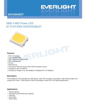جلد سند PDF - دیتاشیت LED SMD میان‌توان 67-21ST - پکیج PLCC-2 - حداکثر 3.3 ولت - 60 میلی‌آمپر - سفید - سند فنی فارسی