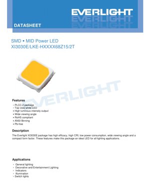 PDF Document Cover - SMD MID Power LED XI3030E Datasheet - PLCC-2 Package - 6.8V Max - 150mA - White - English Technical Document