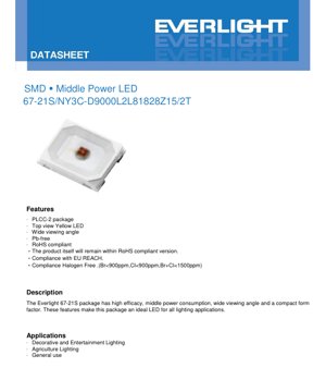 PDF-Dokumentendeckel - SMD Mittelleistungs-Gelb-LED 67-21S Spezifikation - PLCC-2 Gehäuse - 150mA - 2,8V - 590-600nm - Technisches Datenblatt