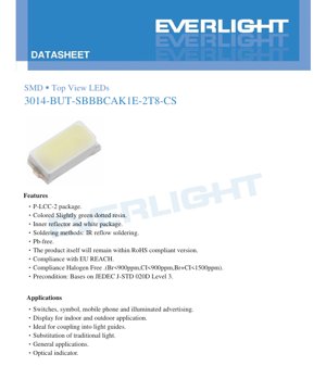 PDF Document Cover - SMD LED 3014 White Datasheet - Dimensions 3.0x1.4x0.8mm - Voltage 2.4-3.6V - Power 0.093W - English Technical Document