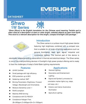 PDF Document Cover - SMD High-Power LED 1W Series Datasheet - Surface Mount - Voltage 2.65-3.55V - Power 1W - Multi-Color - English Technical Documentation