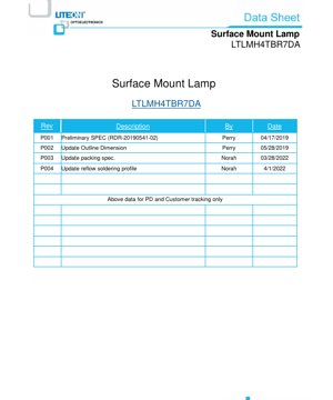 PDF Document Cover - LTLMH4T BR7DA LED Lamp Datasheet - Dimensions 4.2x4.2x6.2mm - Voltage 2.9V - Power 85mW - Blue 470nm - English Technical Document