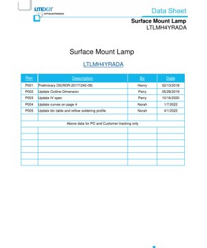 Portada del documento PDF - Hoja de Datos del LED LTLMH4YRADA - Dimensiones 4.2x4.2x2.0mm - Voltaje 1.8-2.4V - Amarillo 590nm - Potencia 120mW - Documento Técnico en Español