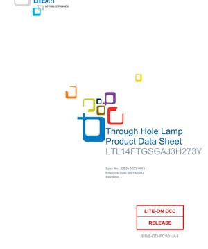 Обложка PDF-документа - Технический даташит двухцветного светодиода - Выводной монтаж - Желтый/Зеленый - 590нм/525нм - 20мА - 52мВт/76мВт