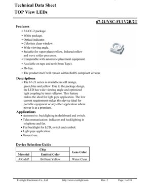 Kulit Dokumen PDF - Dokumen Teknikal Siri LED Pandangan Atas 67-21 - Pakej PLCC-2 - 2.0x1.25x1.1mm - 2.35V Maks - 50mA - Oren Lembut - Bahasa Melayu