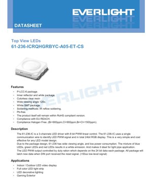 PDF文書カバー - 61-236-IC トップ発光RGB LEDドライバ仕様書 - P-LCC-6パッケージ - 5V電源 - 120°視野角 - 簡体字中国語技術文書