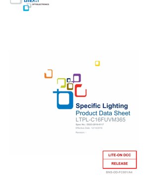 PDF文書カバー - LTPL-C16FUVM365 UV LED データシート - 3.5x3.2x1.9mm - 3.5V - 160mW - 365nm ピーク波長 - 日本語技術文書