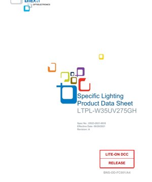 PDF文件封面 - LTPL-W35UV275GH UVC LED 規格書 - 35x35mm 封裝 - 典型6.7V - 峰值波長275nm - 最大功率5.3W - 繁體中文技術文件