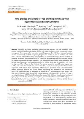 PDF Document Cover - Fine-Grained Phosphors for High-Efficiency Red Mini-LEDs: Synthesis, Performance, and Applications