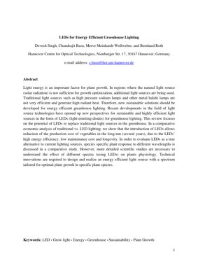 PDF Document Cover - LED Technology for Energy Efficient Greenhouse Lighting: Comprehensive Analysis